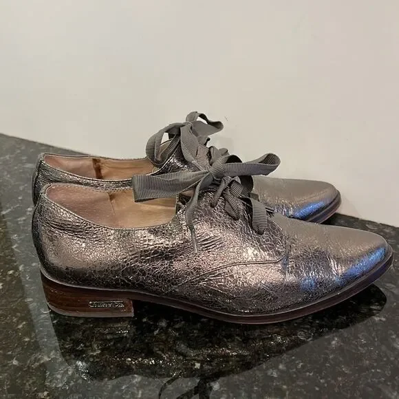 Louise Et Cie Womens Sz 7 metallic Lace Tie Up Shoes Leather Pointed Toe - Picture 3 of 7